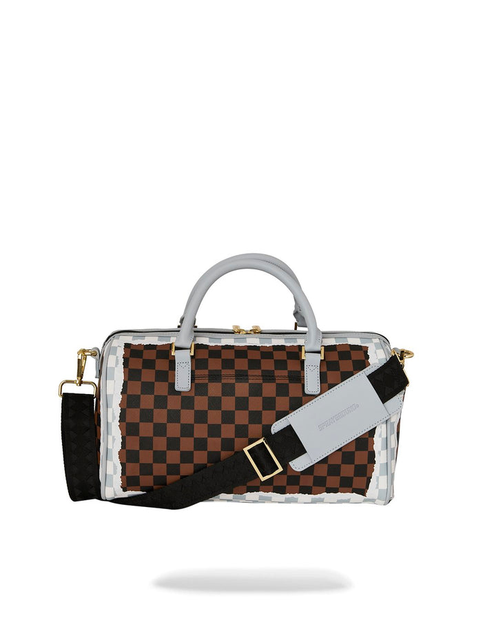 CREAM AND BROWN TEAR CHECK MINI DUFFLE