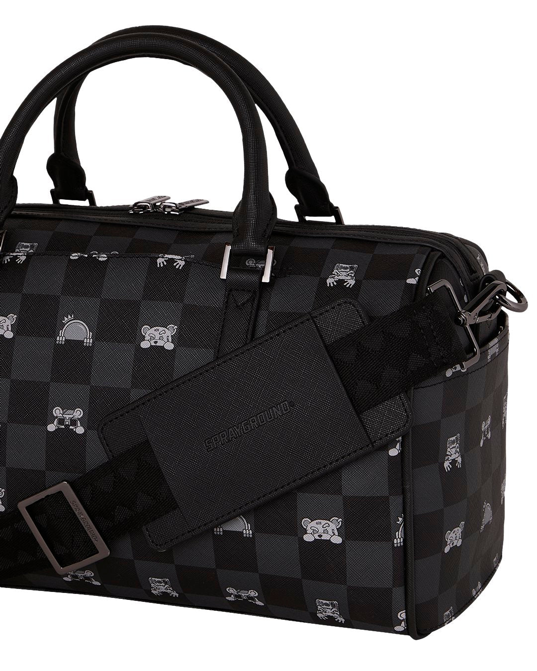 GRAY PEEKING CHARACTER CHECK MINI DUFFLE