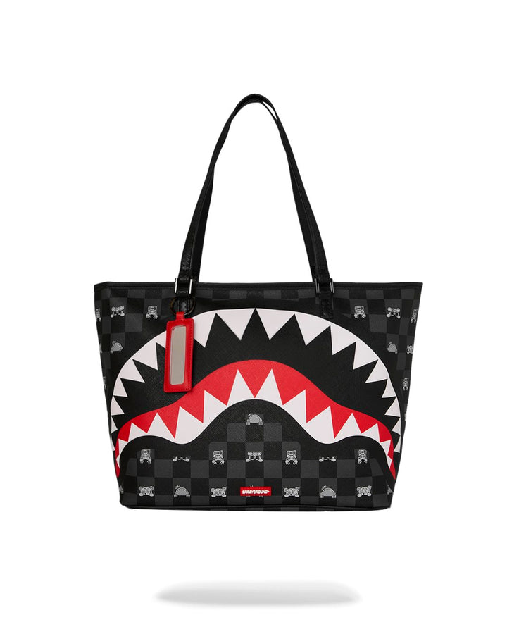 GRAY PEEKING CHARACTER CHECK TOTE