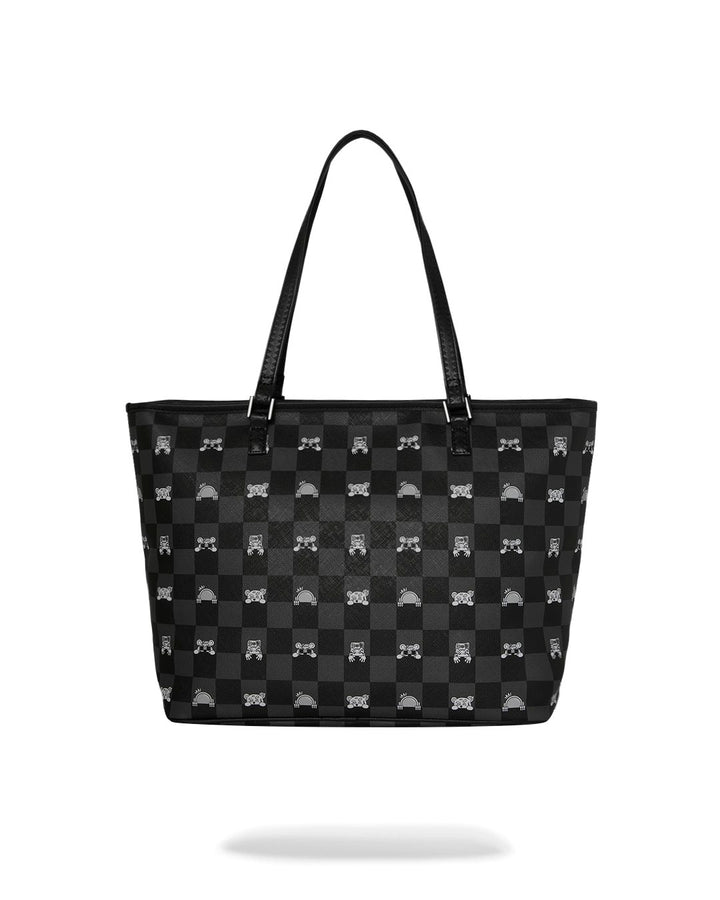 GRAY PEEKING CHARACTER CHECK TOTE