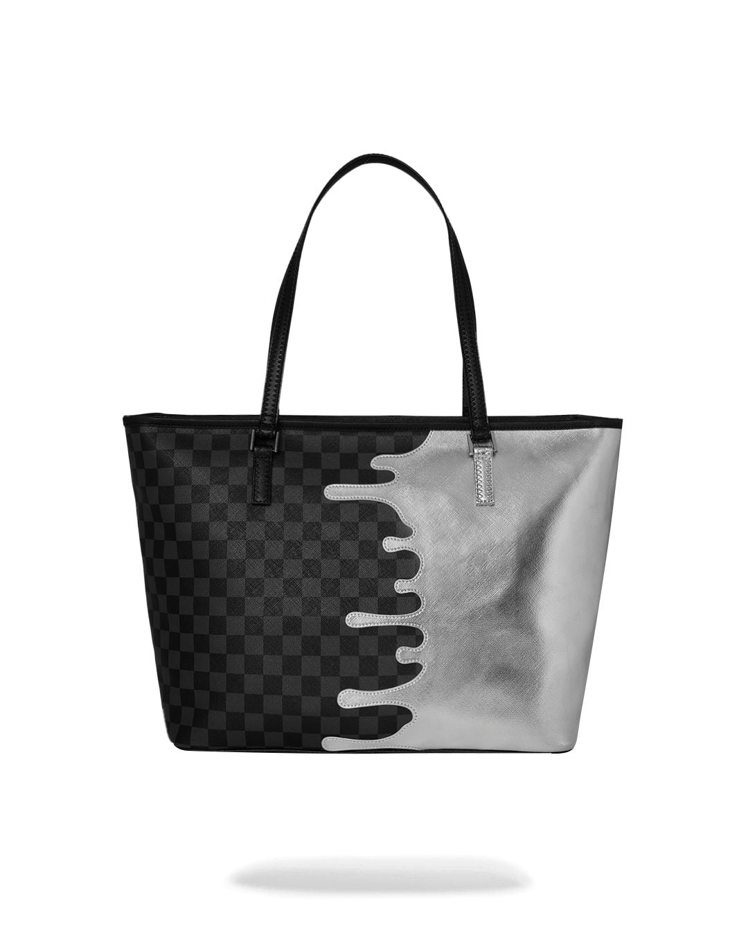 SILVER SIDE DRIP BLACK CHECK TOTE