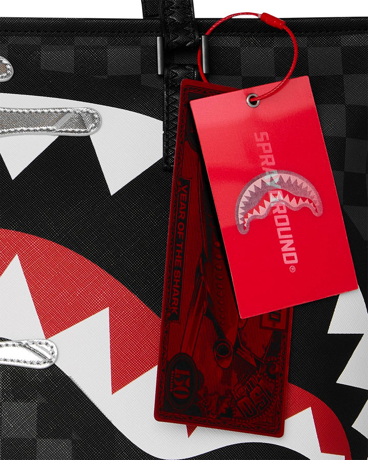 SILVER SIDE DRIP BLACK CHECK TOTE