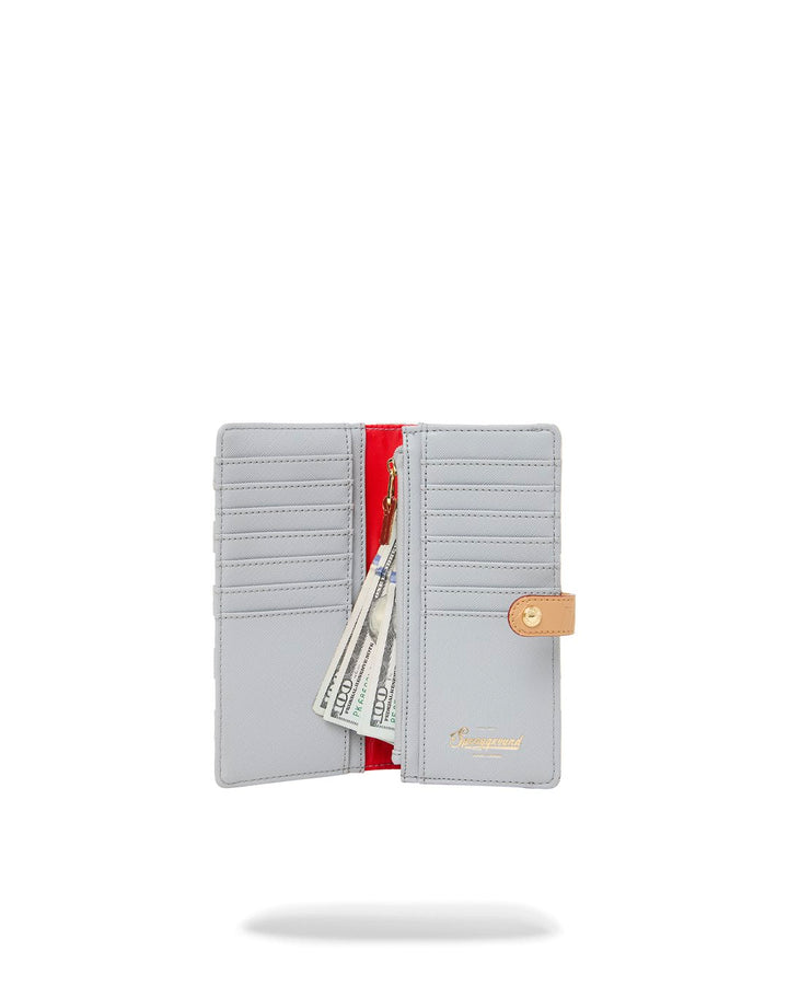 EMBOSSED CREAM CHECK SINGLE FOLD WALLET