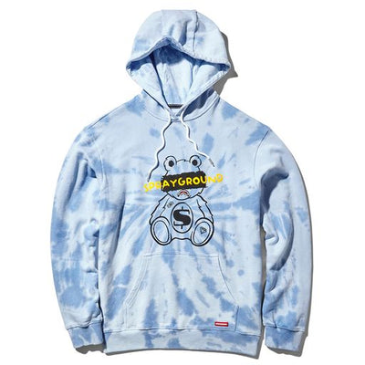 SPRAYGROUND TIE DYE MONEY BEAR HOODIE PULLOVER LIGHT BLUE