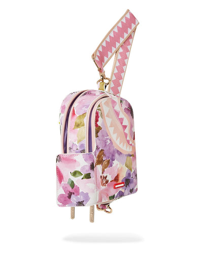 PAINTED FLORAL BACKPACK SLING MESSENGER