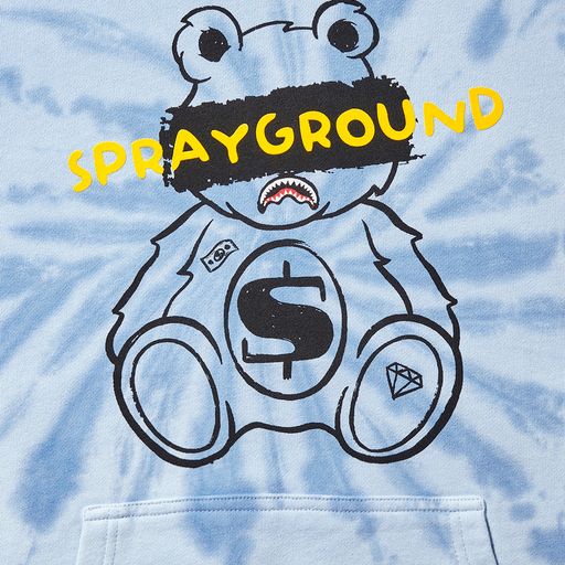 SPRAYGROUND TIE DYE MONEY BEAR HOODIE PULLOVER LIGHT BLUE