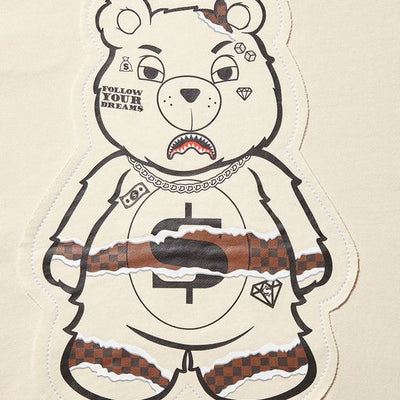 SPRAYGROUND RIPPED MONEY BEAR HOODIE PULLOVER KHAKI