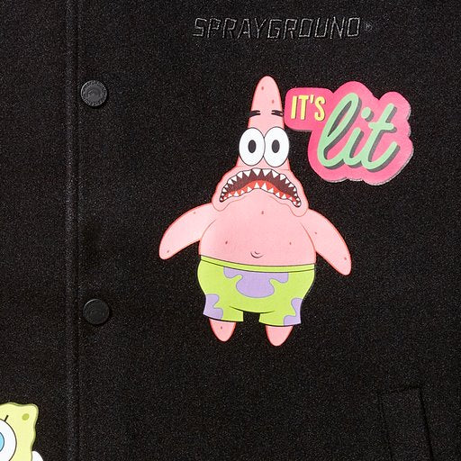 SPRAYGROUND SPONGEBOB VARSITY JACKET BLACK