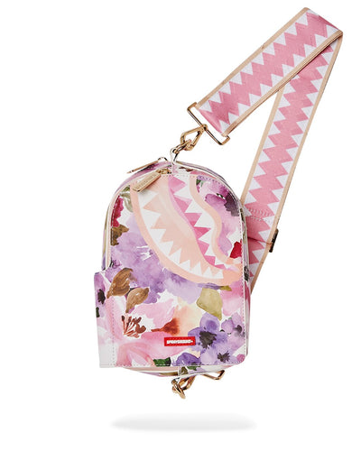 PAINTED FLORAL BACKPACK SLING MESSENGER